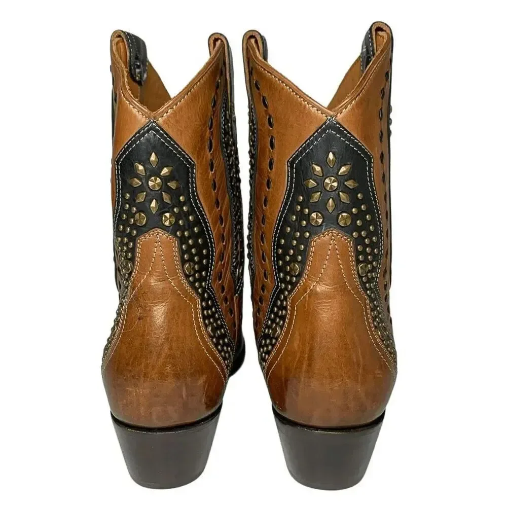 Frye Tulsa Stud Short Boot Size 7 Brown Black Studded Western Cowboy Ankle Boot